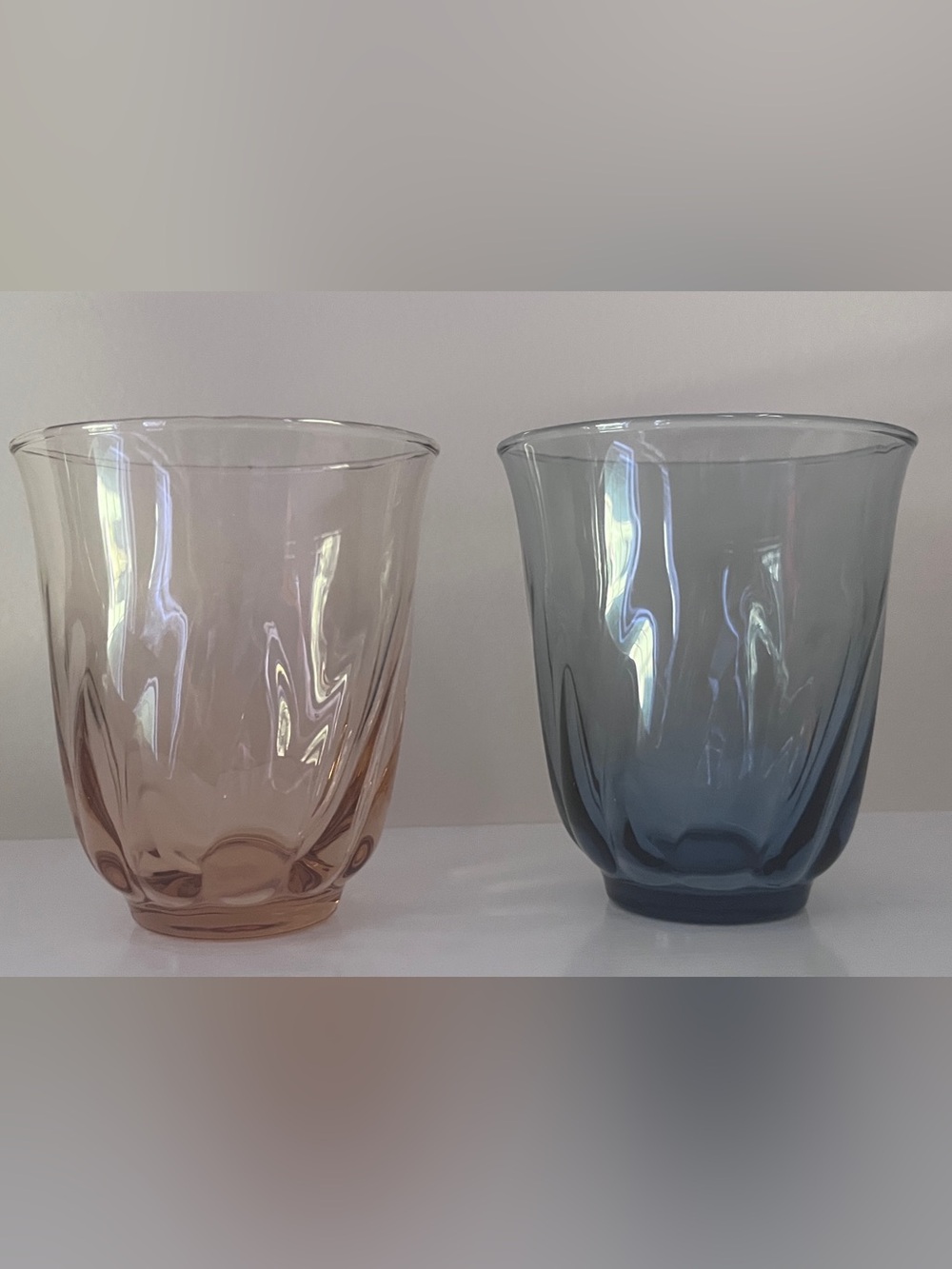 Juliska Vienne Tumblers Blush + Blue Set of 2 Bohemian Blown Glass Signed
